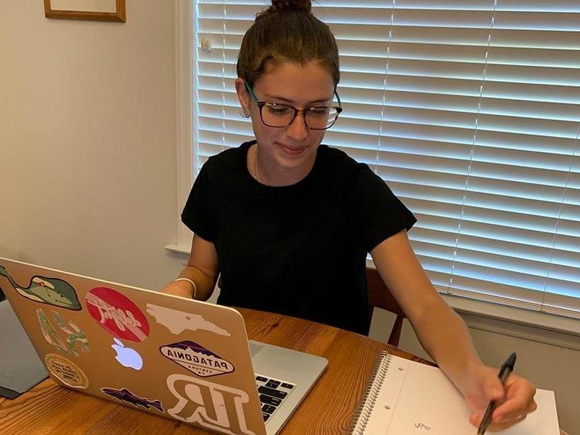 Jordan Young student teaches remotely from her dining room